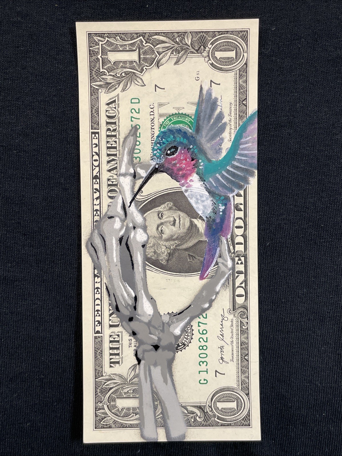 Humming Bird In Life And Death 1 Dollar Bill painting Graffiti Art Street Art