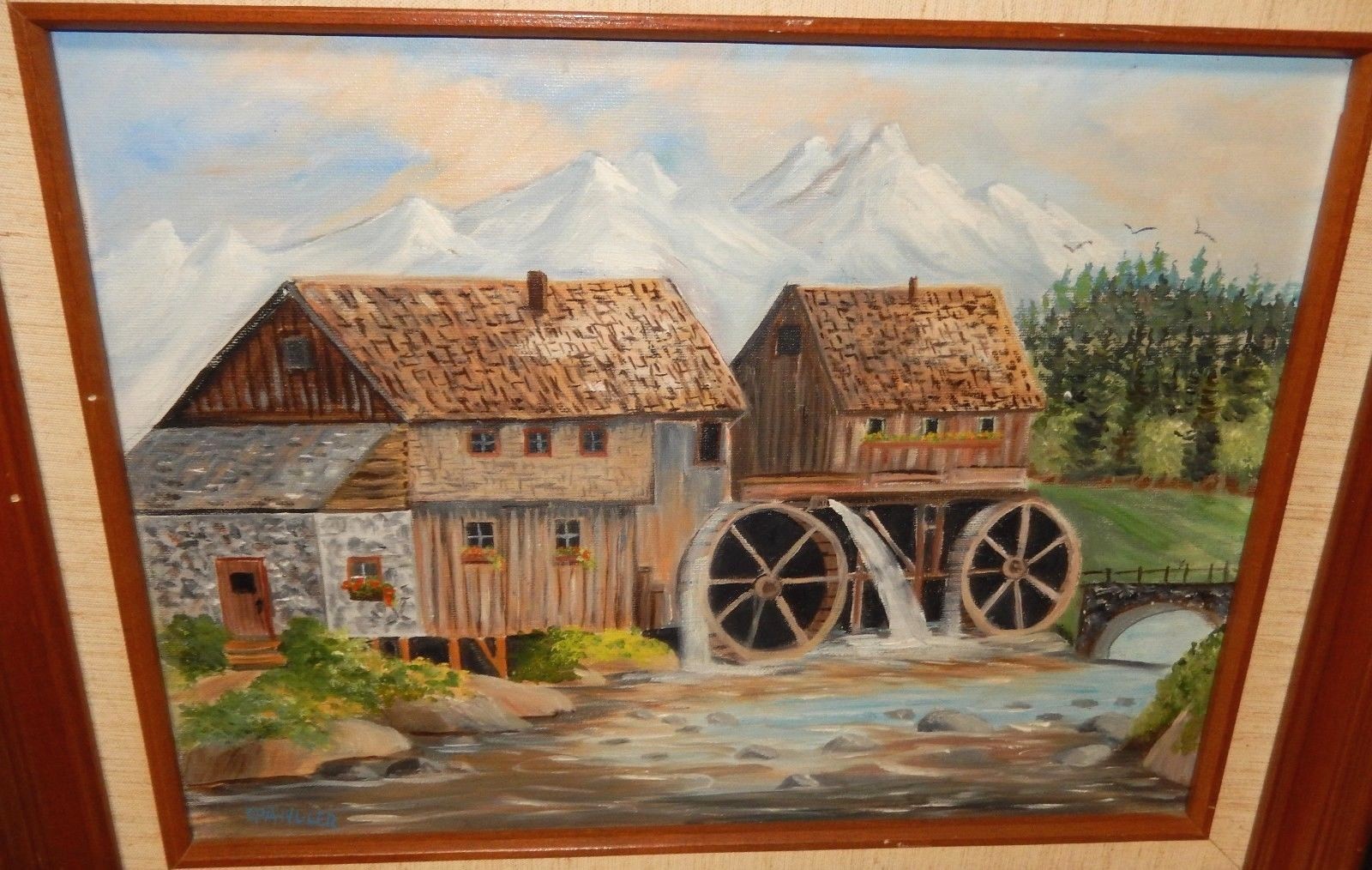 SPANGLER HANSON WATERMILL ORIGINAL OIL ON CANVAS LANDSCAPE PAINTING