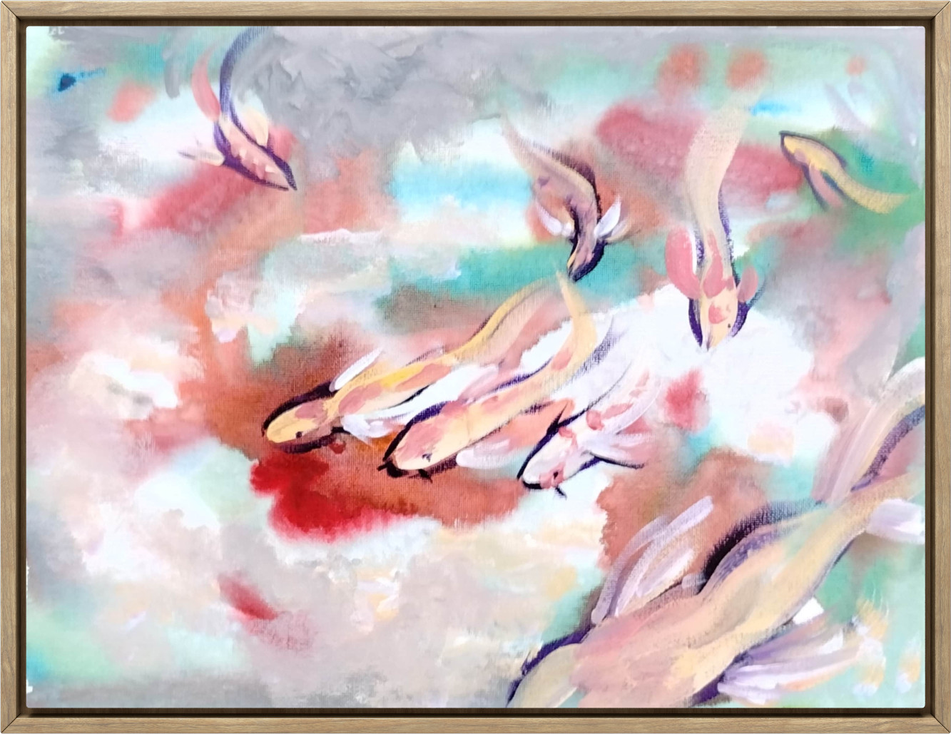 Abstract Acrylic 11×14 Fish Expressionism Canvas Earth Tones Modern Home Decor