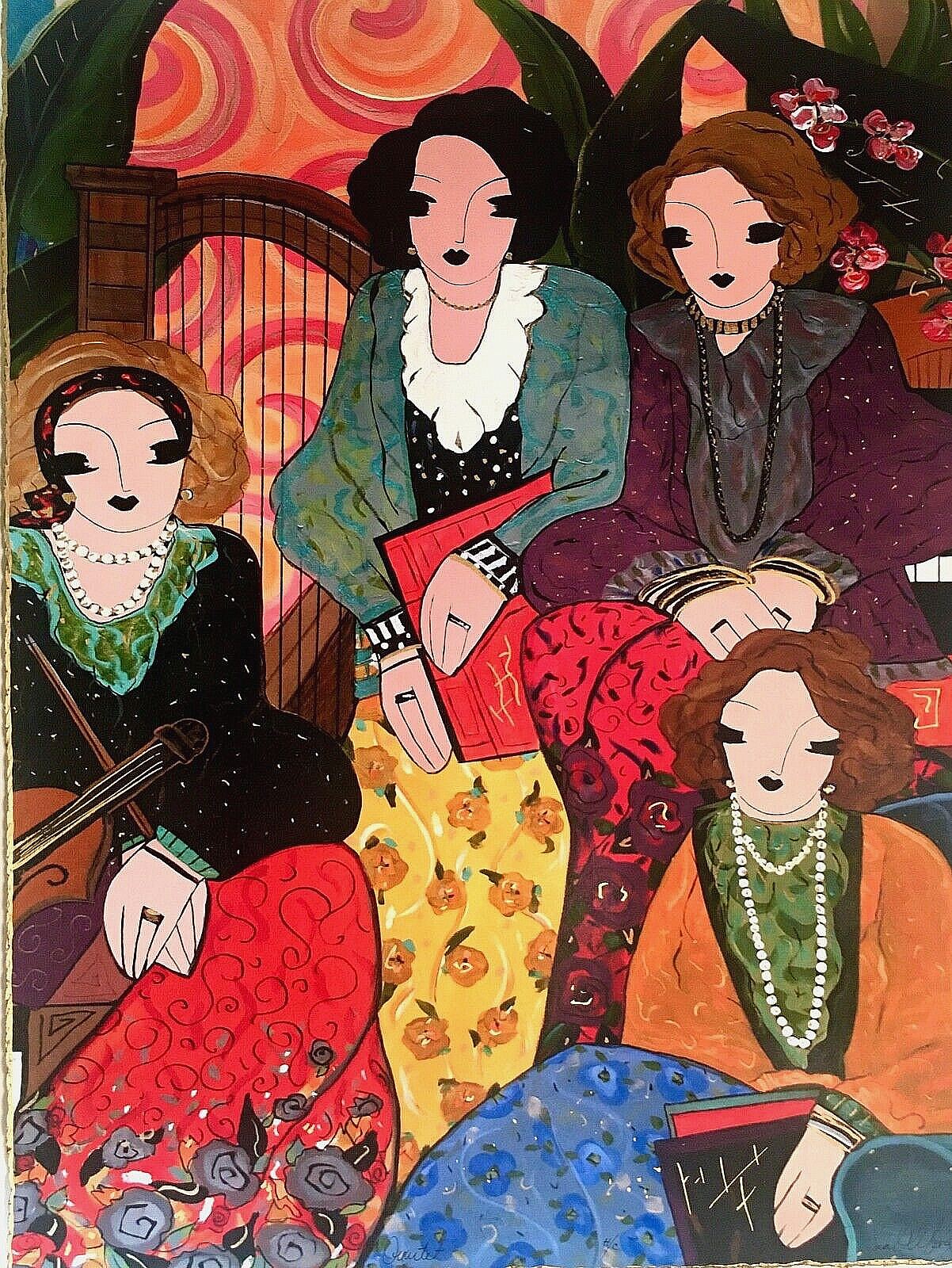 «QUARTET» LAURA MOSTAGHEL SIGNED GICLEE ON PAPER H/C ARTIS PROOF 24″X18″