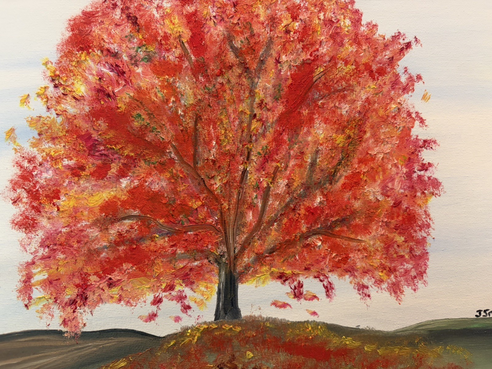 Original oil painting 11 x 14 inches gorgeous colorful orange red autumn tree