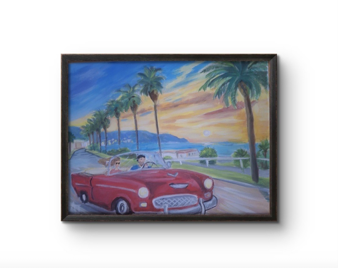 Bold Classic Red Car Original Acrylic Painting 9×12
