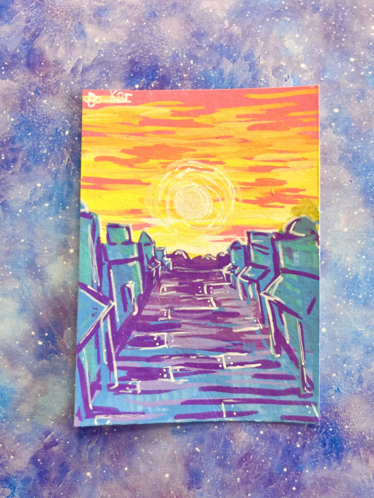 ACEO Original Art bigender pride flag trans western pastel by Kai Robin Courtney