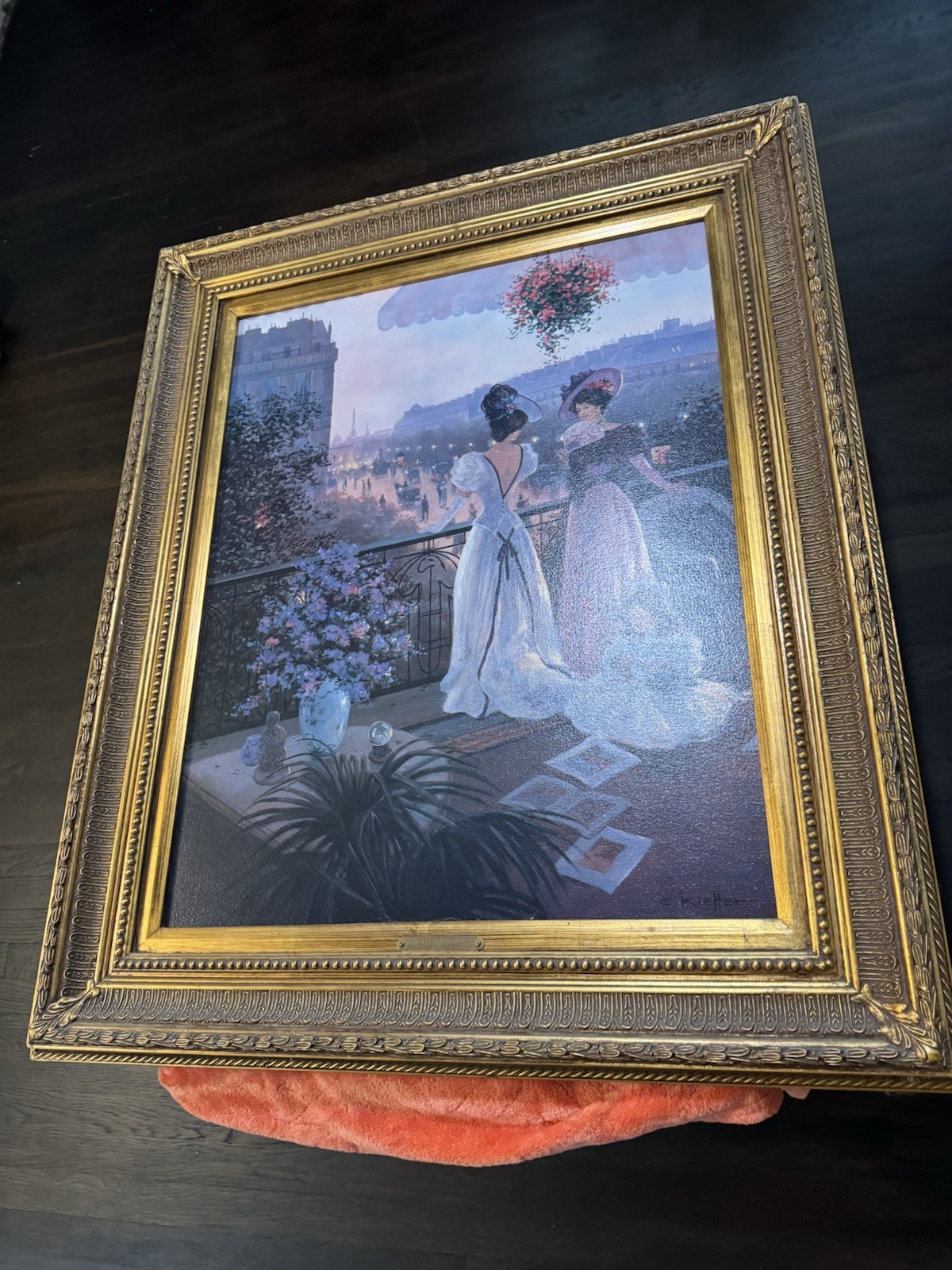 Christa Kieffer Framed Signed Realism Women Figures Balcony Canvas Painting