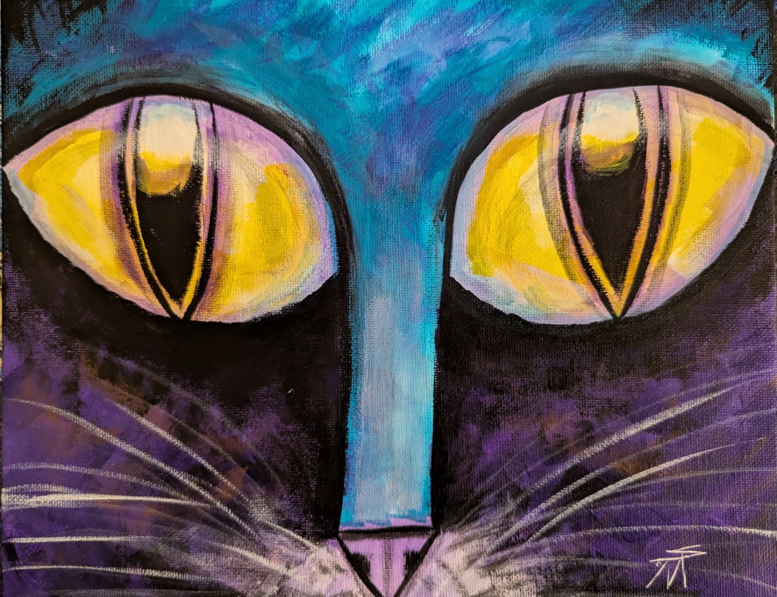 Cat Original Painting Abstract Collectible Modern Eyes Face Art Samantha McLean