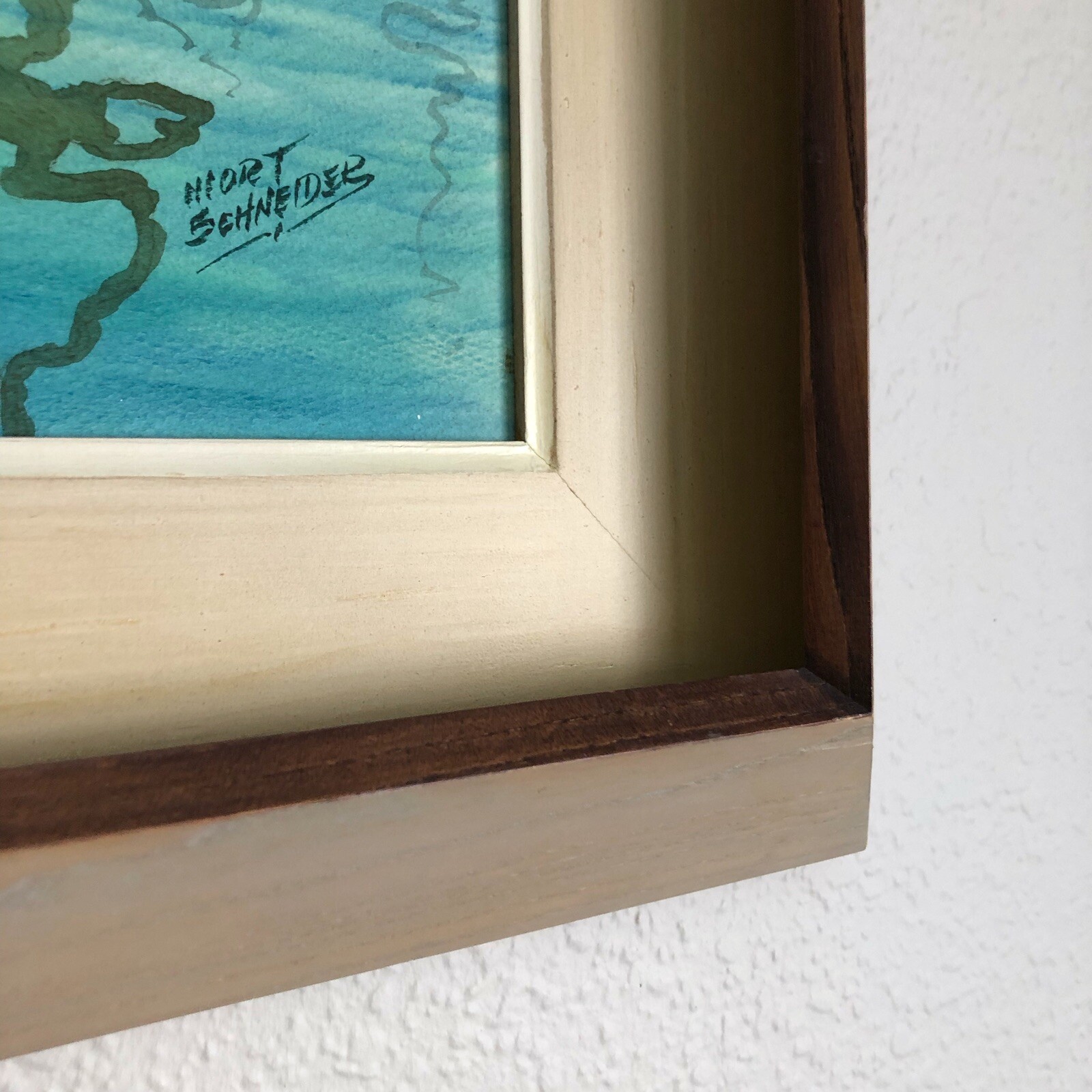 Schneider Signed Custom Framed Art Watercolor Docked Sailboats Ripple in Water
