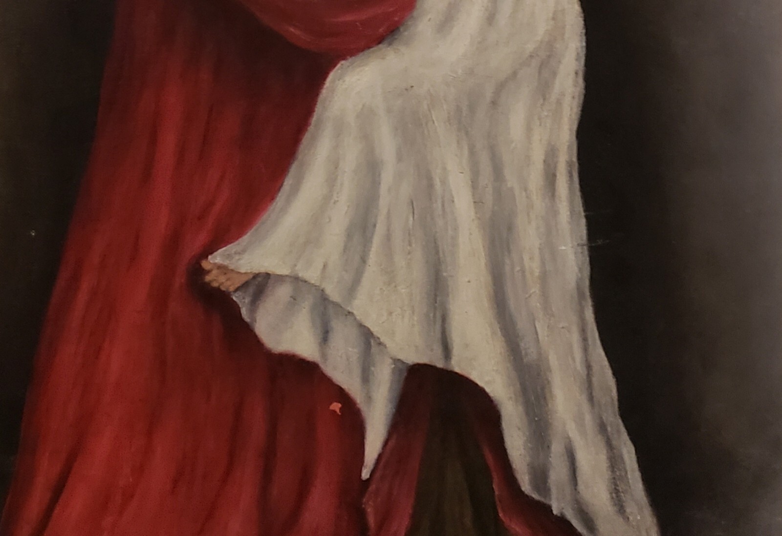 Vintage Oil Painting Grandmother Holding Granddaughter 1963 Signed