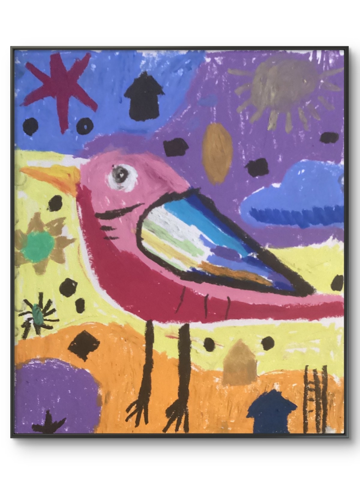 Abstract Messy Doodle Colorful Expressionism Blue Bird Art 11×14 on Paper