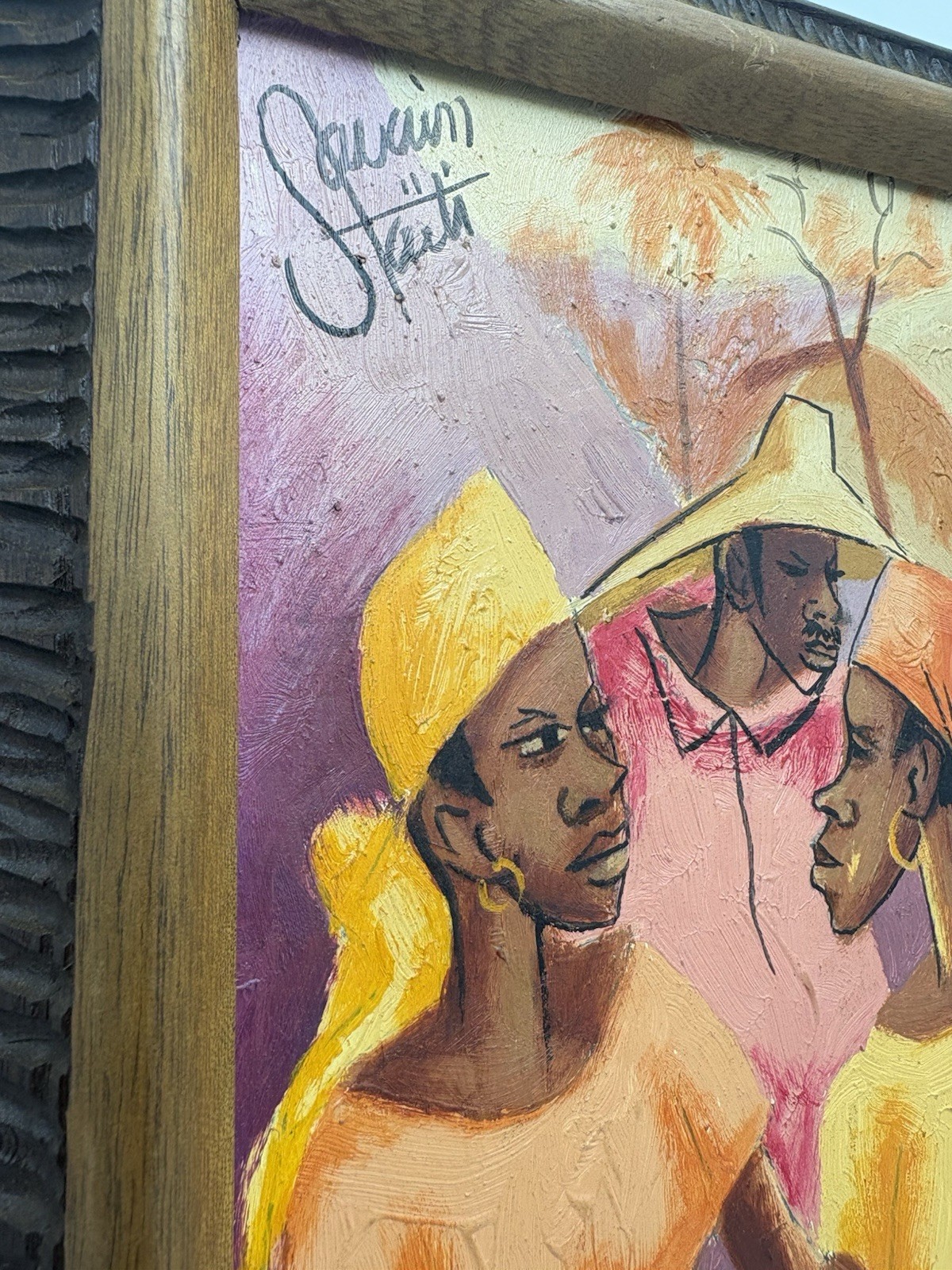 Vintage Mid Century Modern Haitian Oil Painting on masonite Petion Savain 8×16