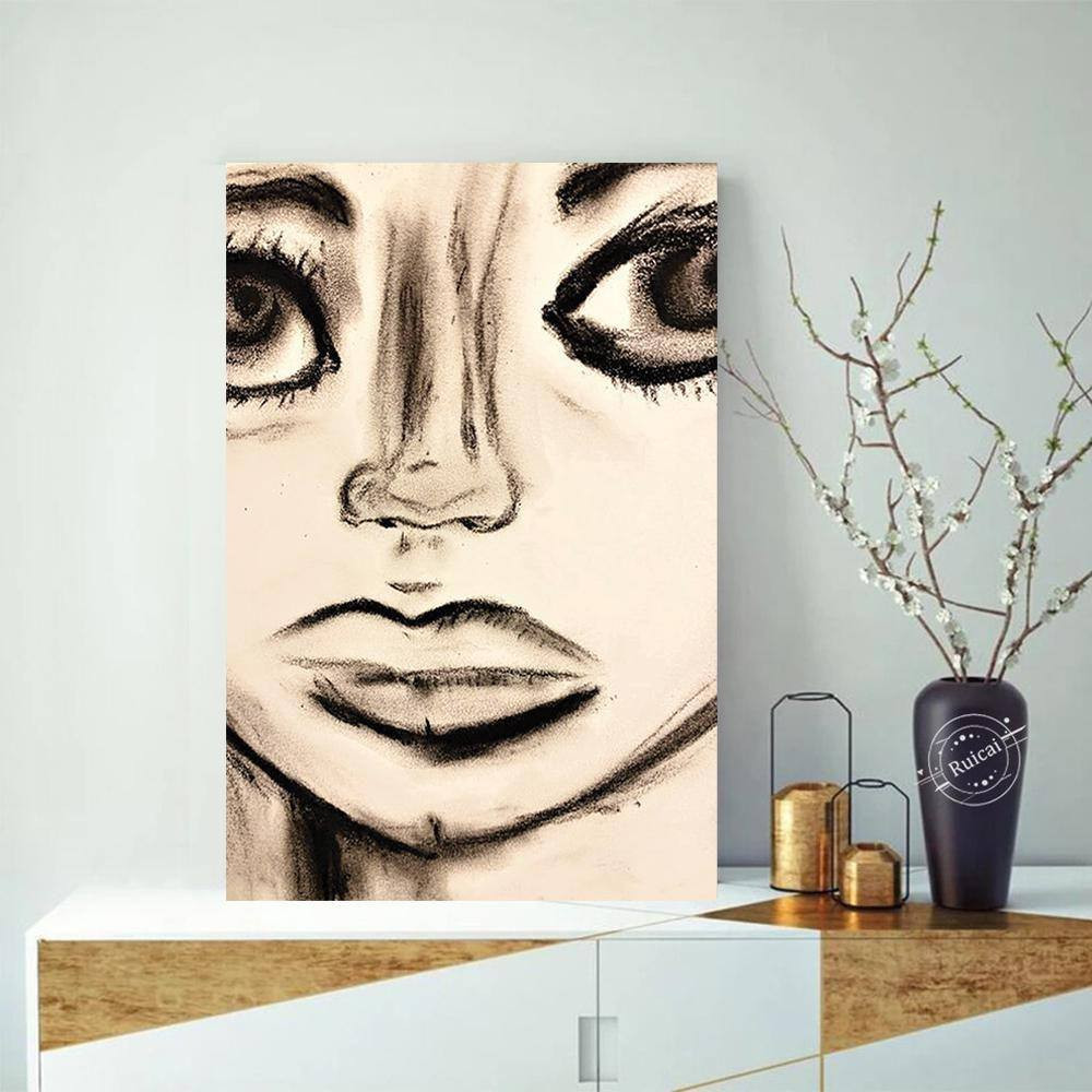 Wide Eyes in Charcoal by Sarah Wahl 1-Piece Unframed Canvas Drawing Print Abstra