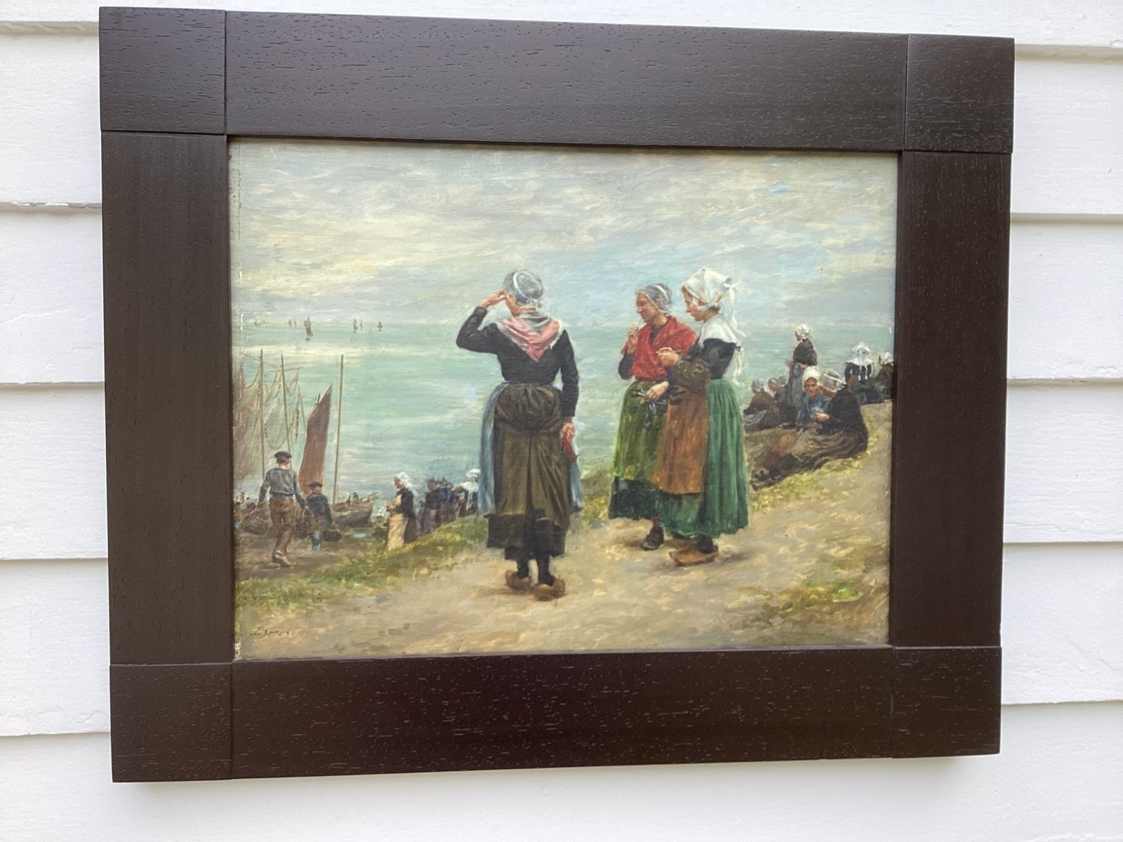 Lucien Alphonse Gros French Oil/Wood Panel Woman Waiting Return From Sea 1899