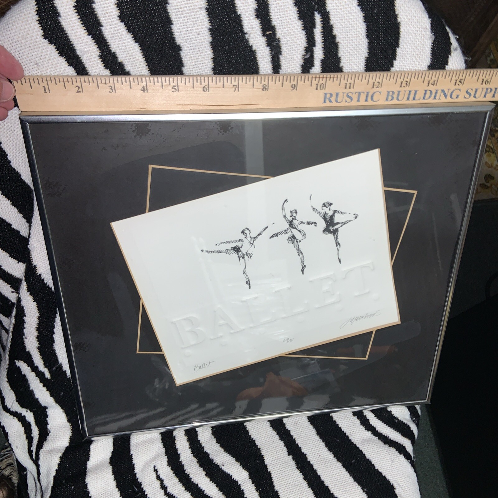 FRAMED EMBOSSED PAPER & INK BALLET 3 BALLERINAS SIGNED NUMBERED 65/135 VOORHEES