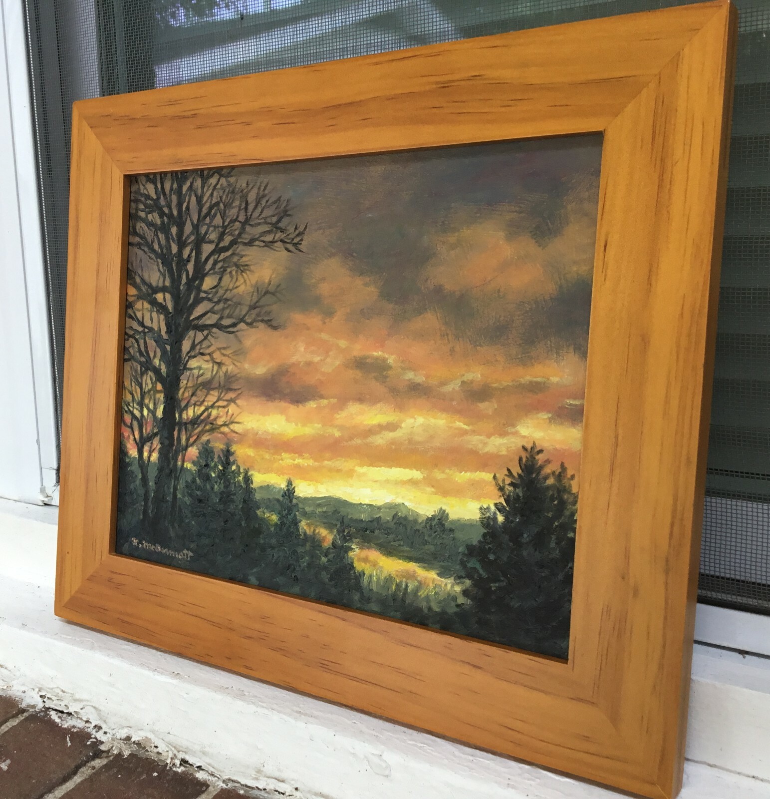 SUNDOWN ABOVE THE RIVER – original framed oil painting by K. McDermott