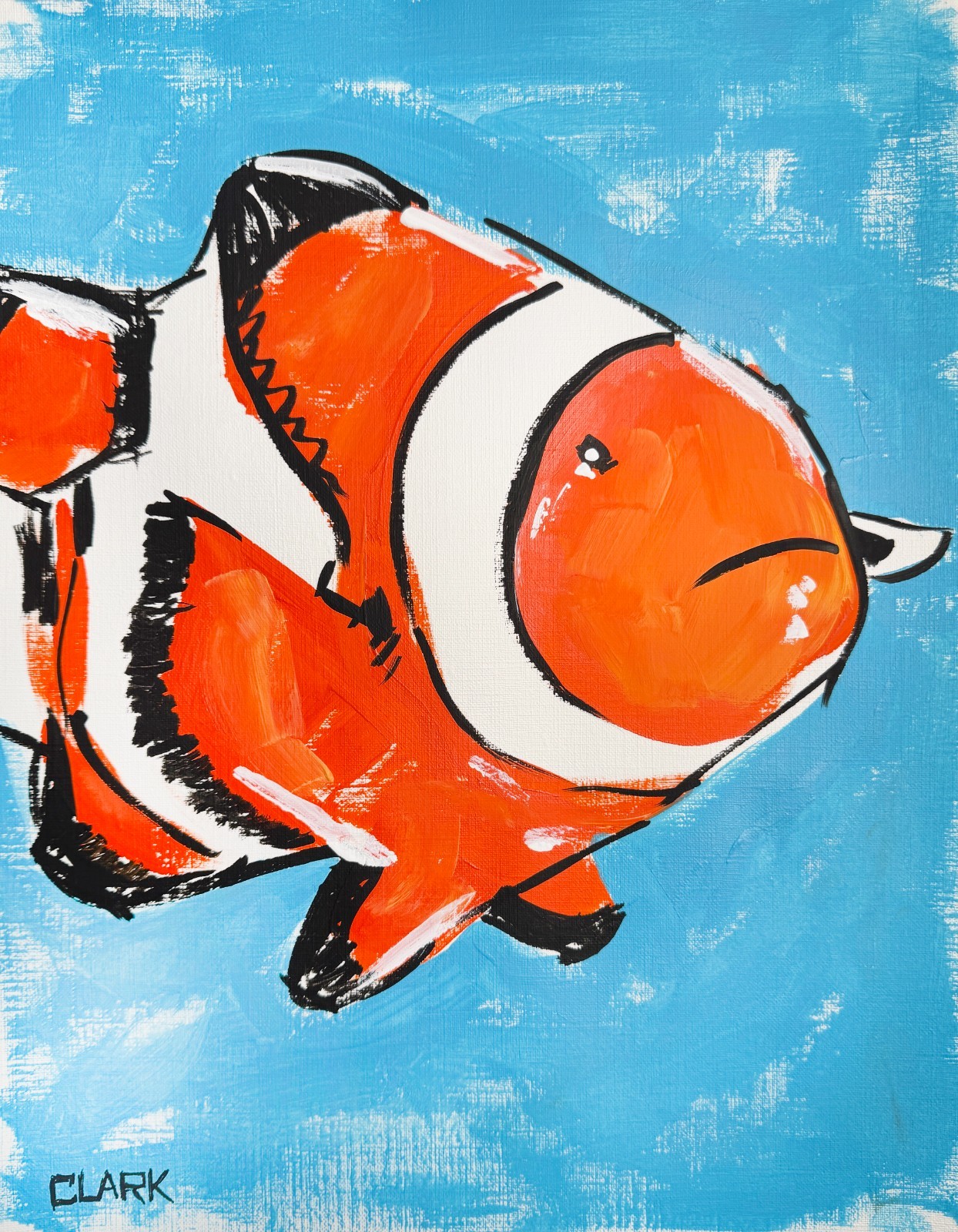 Original Clownfish Acrylic Painting – Vibrant Pop Art Marine Life 11×14″ Paper