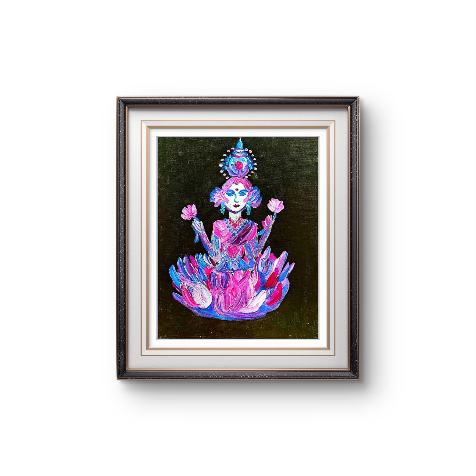Lotus Goddess Painting 11×14 Original Acrylic Canvas Spiritual Boho Wall