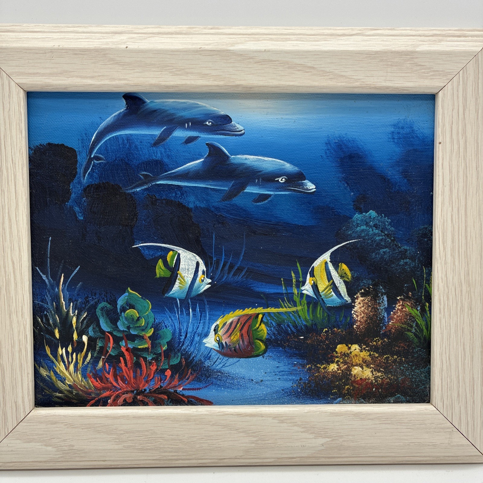 Original Framed Signed Acrylic Dolphin Sea Life Painting Ocean Reed Sign Taylor