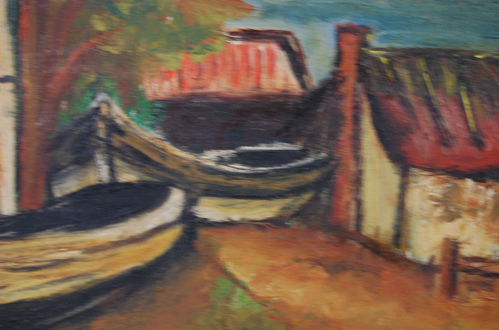 Original Signed Reeda Ollear River Harbor Scene Impressionist Oil Painting 24X20