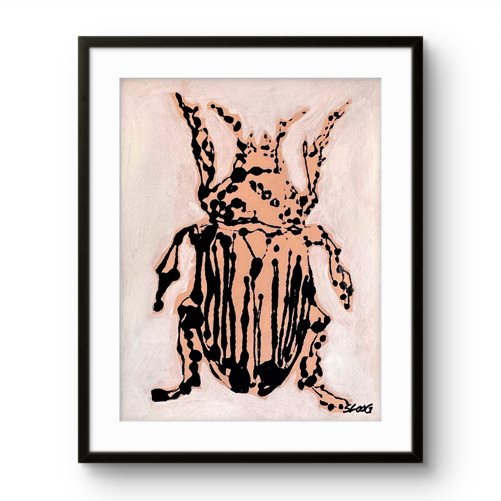 SLOOG Original Art Unique Expressionism Painting on Paper 9×12 Ink Blot Beetle