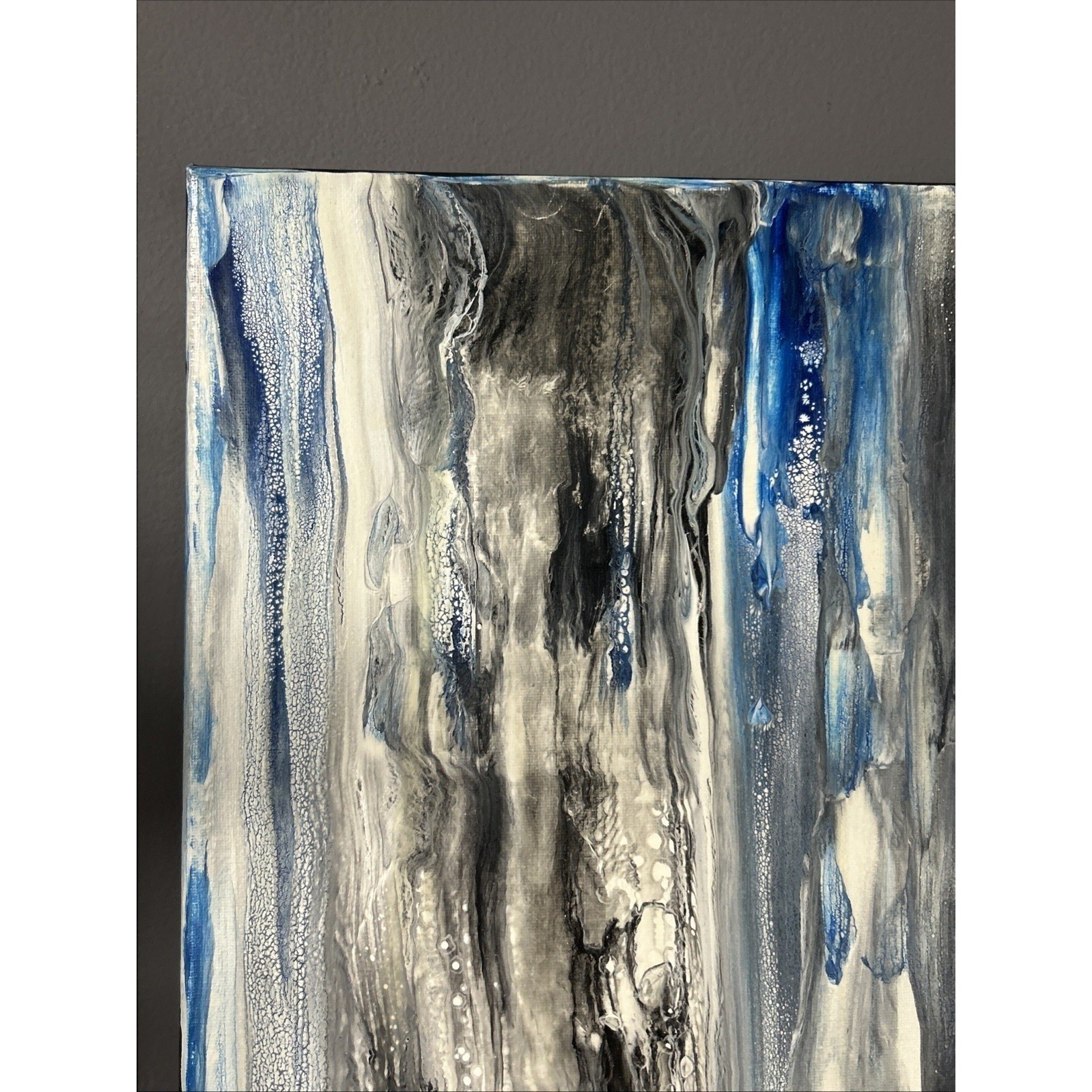 Canvas Painting 16 X 20 Blue Black Acrylic Signed Titled Whispers In the Wind