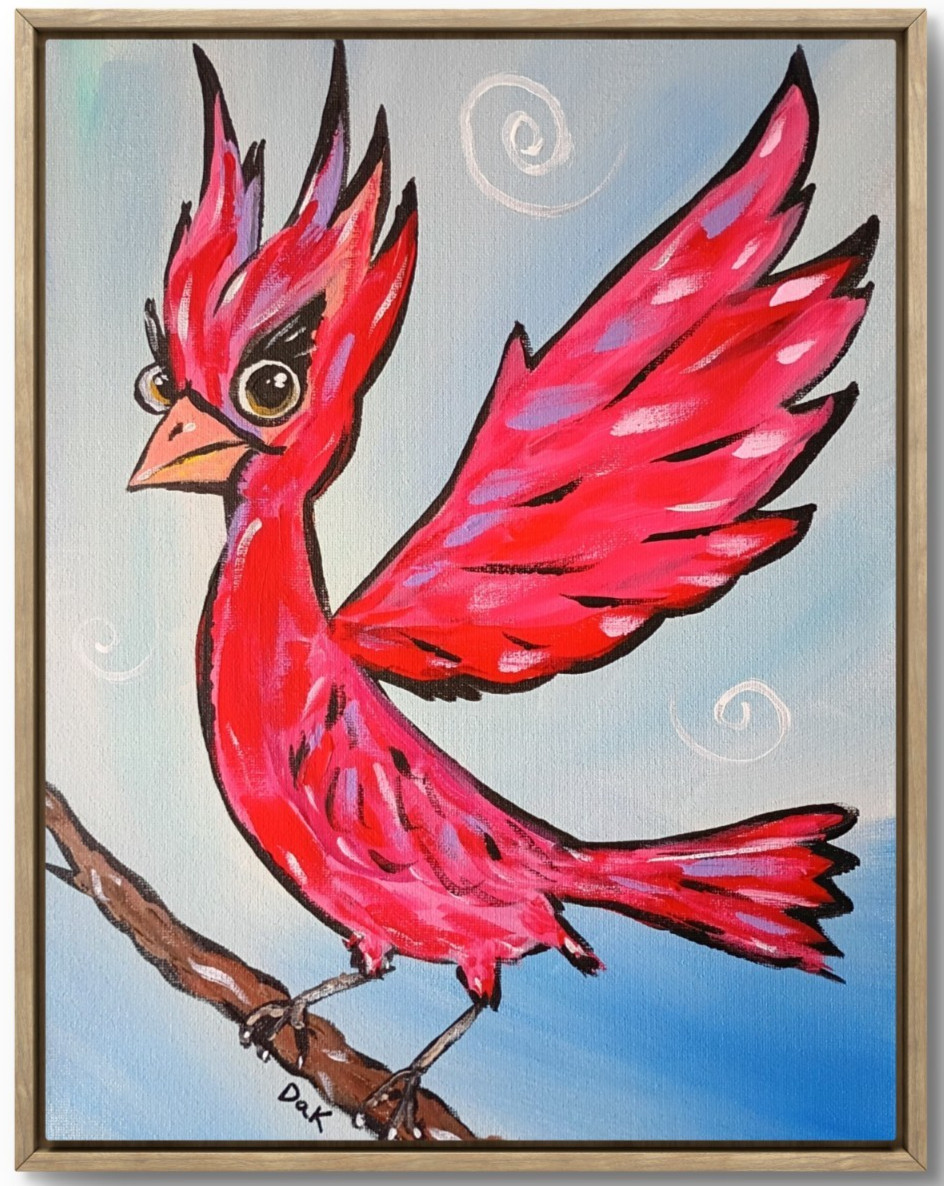 Funny Red Bird 11×14 Canvas Original Art Expressionism Abstract Funny Cardinal