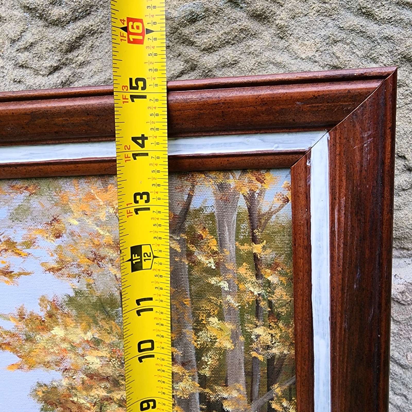 Vtg Acrylic on Canvas Painting Landscape Framed Artist Signed Trees Water Creek