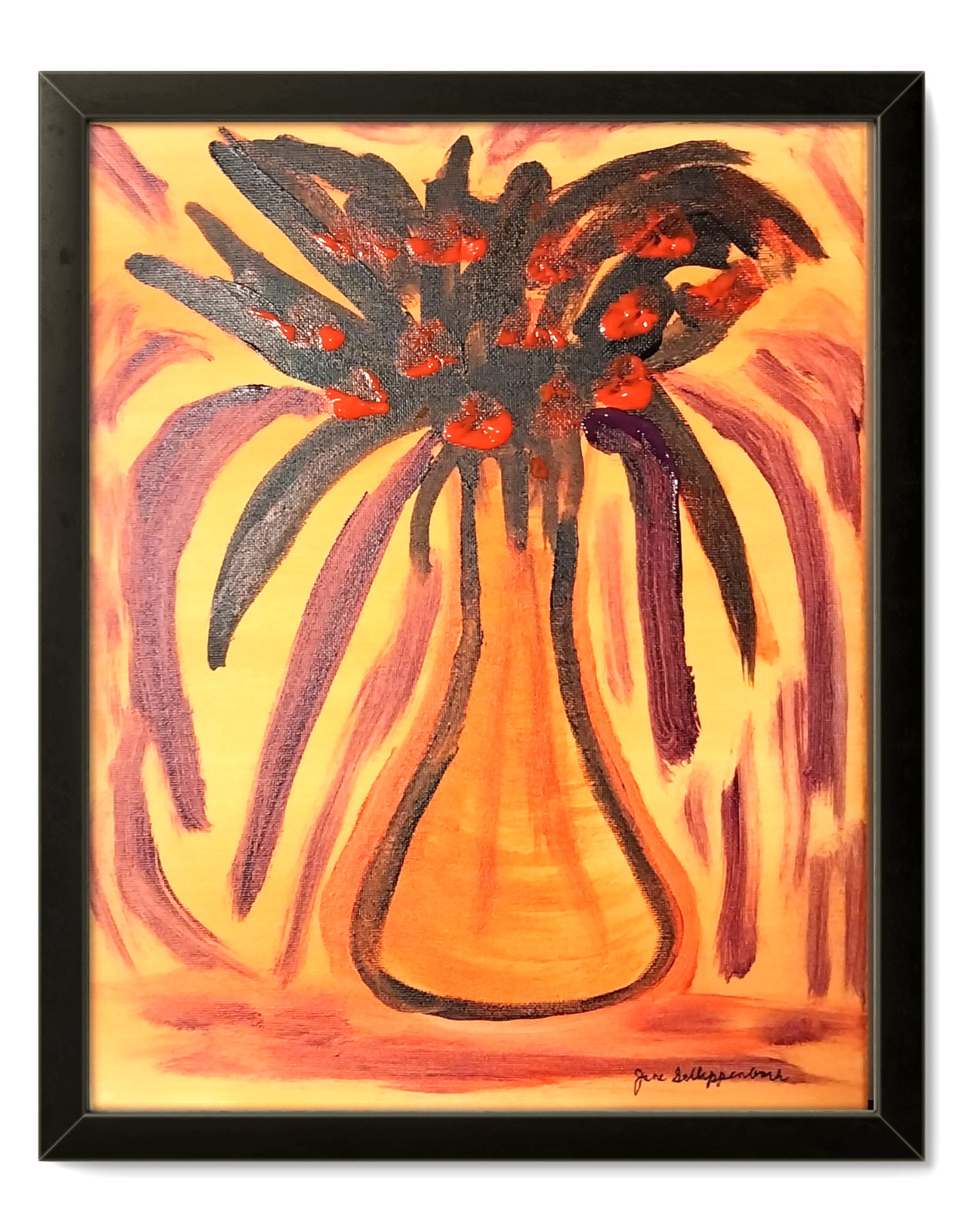 Modern Contemporary 14X11 Flower Signed Colorful Original Canvas Wall Art