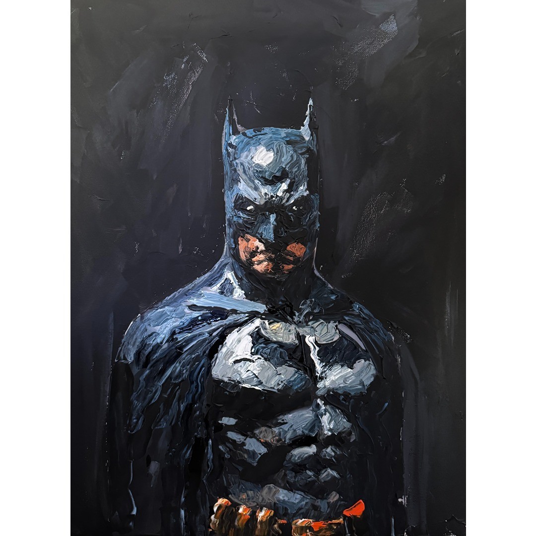 Original Impasto Batman Pensive Comic Book Painting Wall Fine Art on Canvas 24″