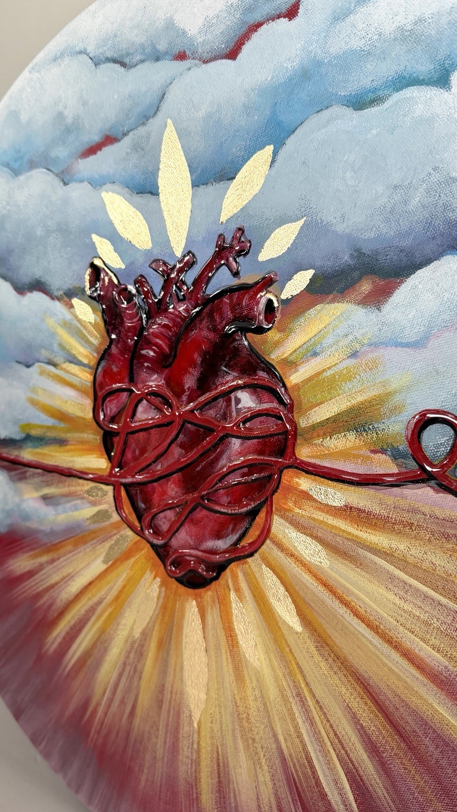 Round Canva Anatomical Heart Radiant Sky- 20”inch- Doctor Gift Ideia- Love Gift