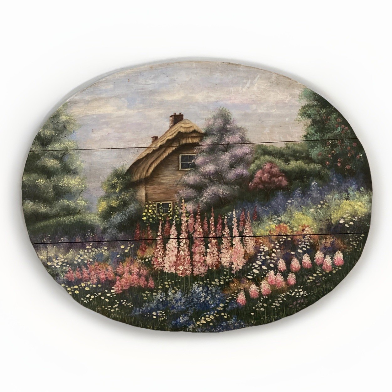 Vntg Original Cottage Painting On Wood Shabby Chic Country 19” X 15” Tray