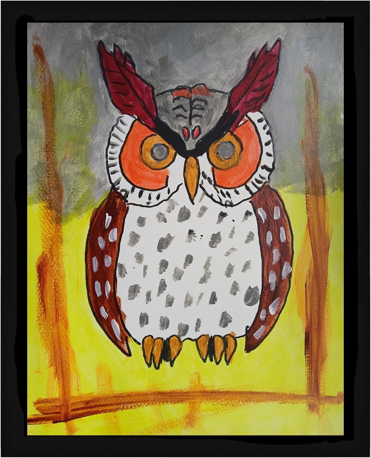 Abstract/Expressionism 11×14 Hooter Owl Modern Street Art Handmade Painting