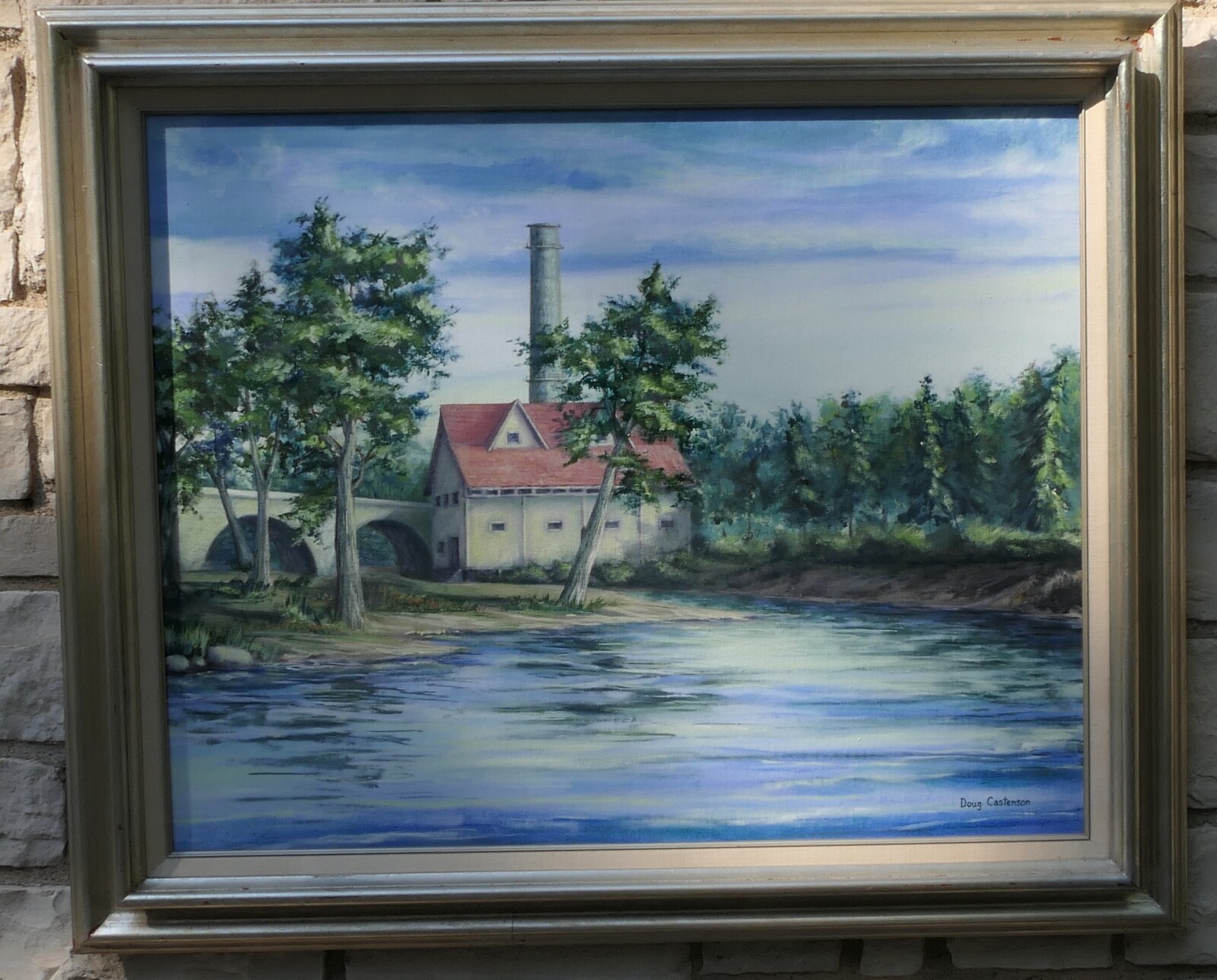 ARTIST SIGNED DOUG CASTENSON OIL PAINTING UNITED STATES MIDWEST WATERMILL