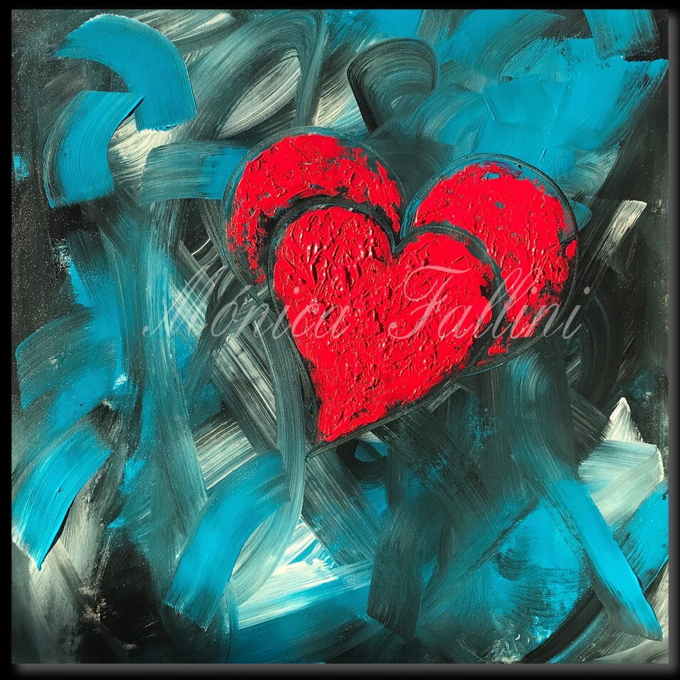 Love Hearts abstract painting 22 x 22 inch by artist Fallini