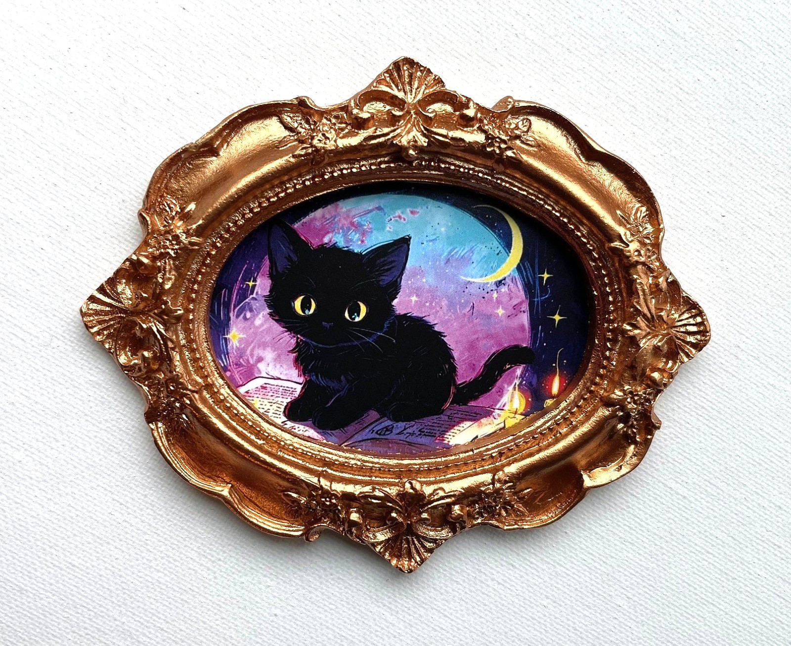 Black Cat Halloween Framed Miniature Mini ART PRINT Gold Frame NOT ACEO