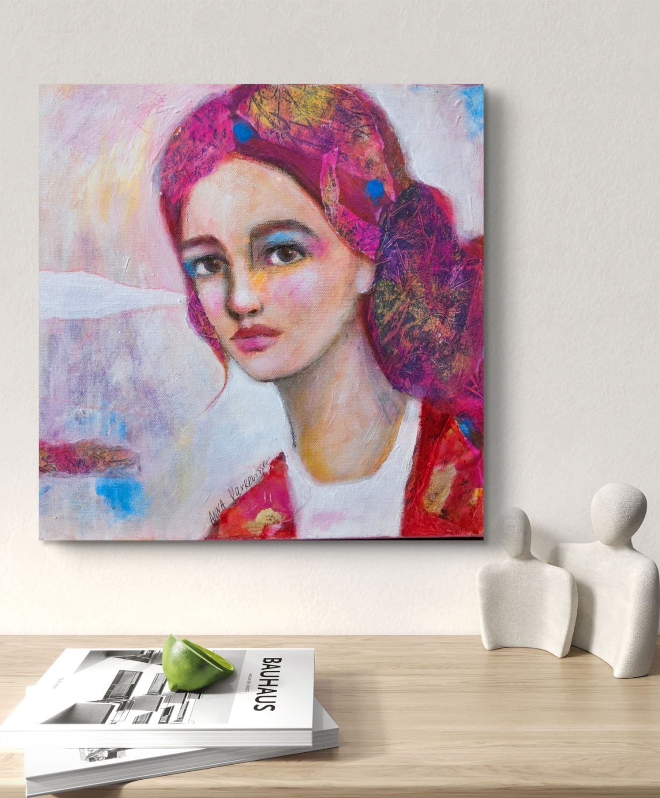 Painting Original Woman Face Portrait GALLERY WRAPPED CANVAS 12x12x1.5 «