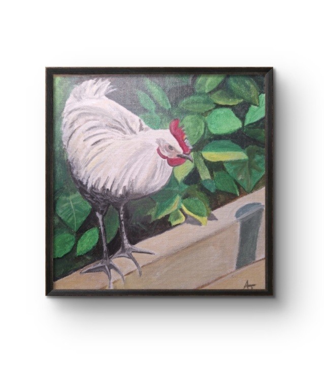 Original Hand Painted 8×8 Chicken Acrylic Panel Signed Home Decor