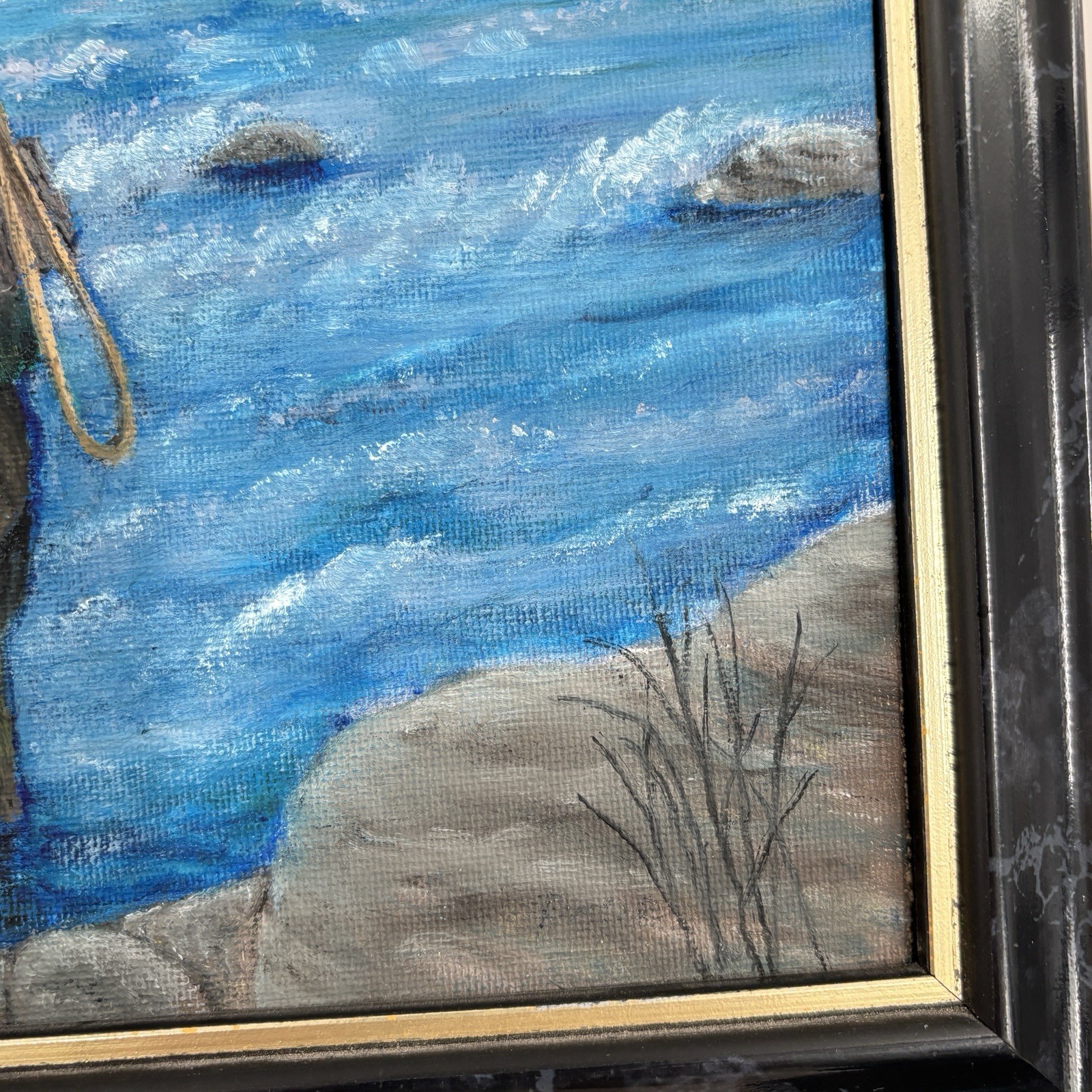 Vtg Fly Fishing Painting Maine River Scene Angler Landscape 8×10 Framed