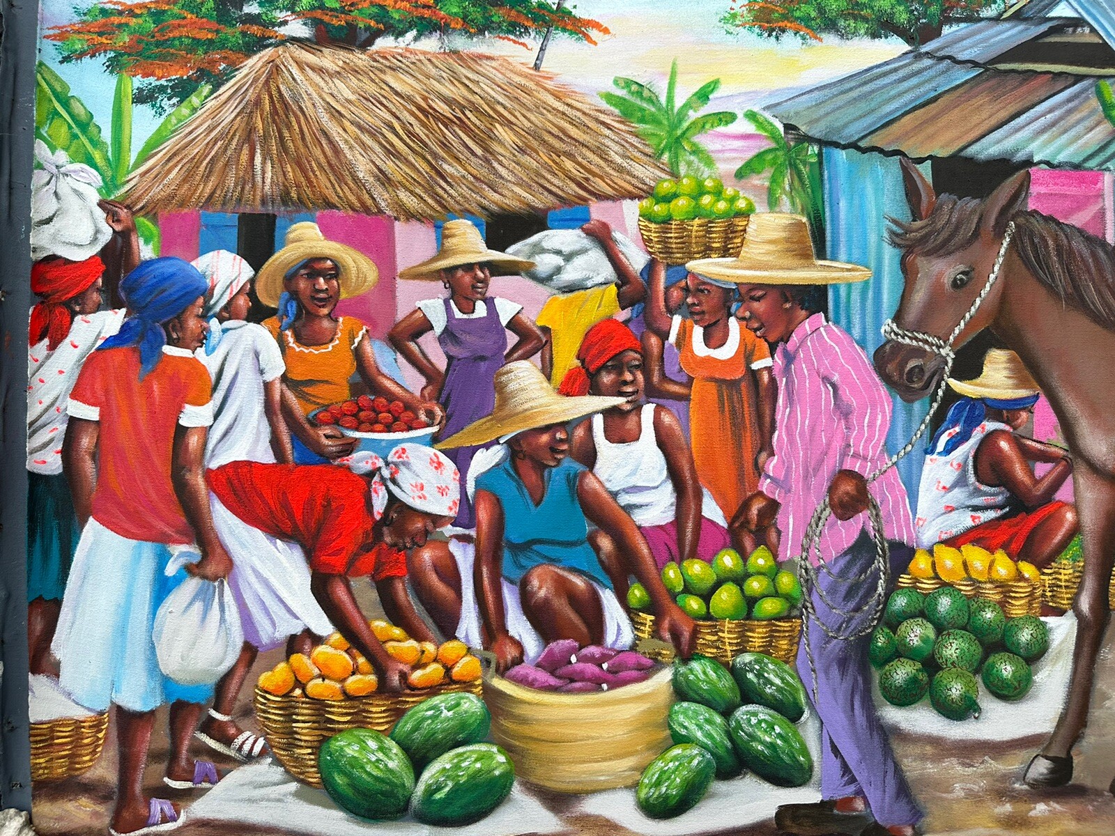 Vendors In Marketplace By Haitian Master Nixon Pierre 30”x40” Unframed