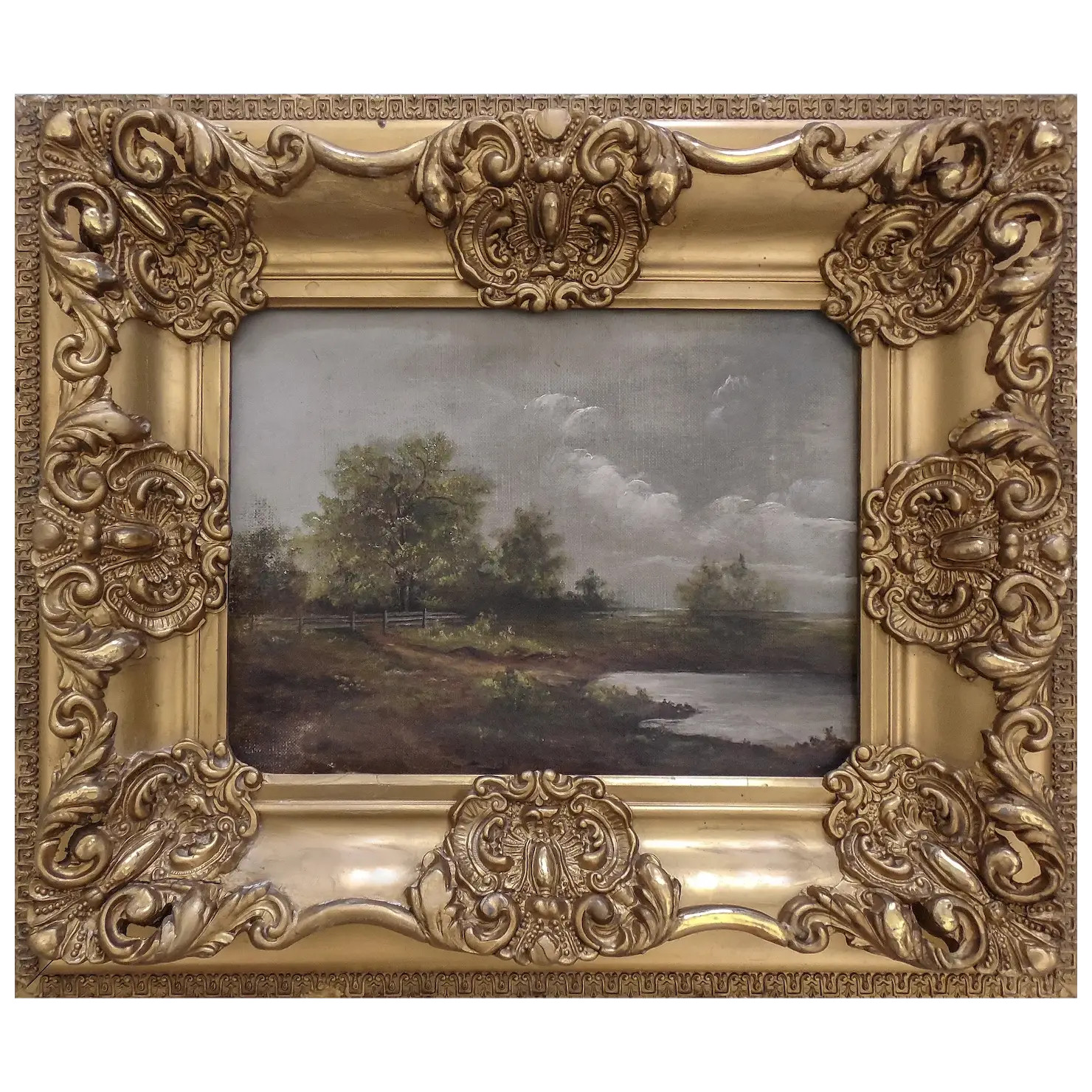 Arthur Beckwith (English, 1860-1930) Lake Path and Trees, Oil on Canvas, Listed
