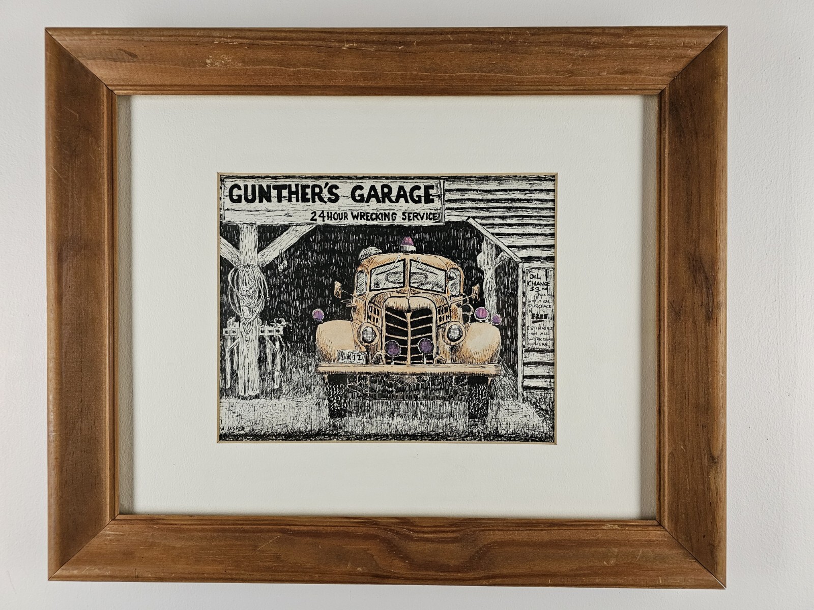 Vintage Original Signed W. Jasper Pen & Watercolor Painting 16.5×13.5 Framed Art