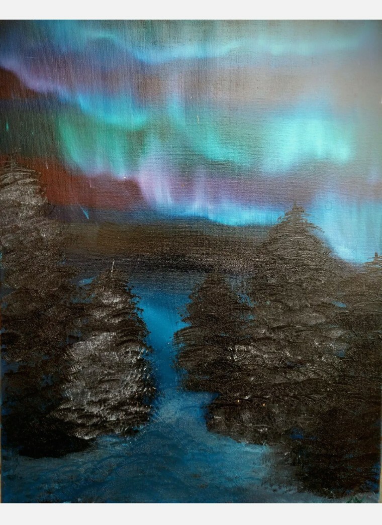 Aurora Borealis Original oil painting direct from artist. 16×24 wrapped Canvas