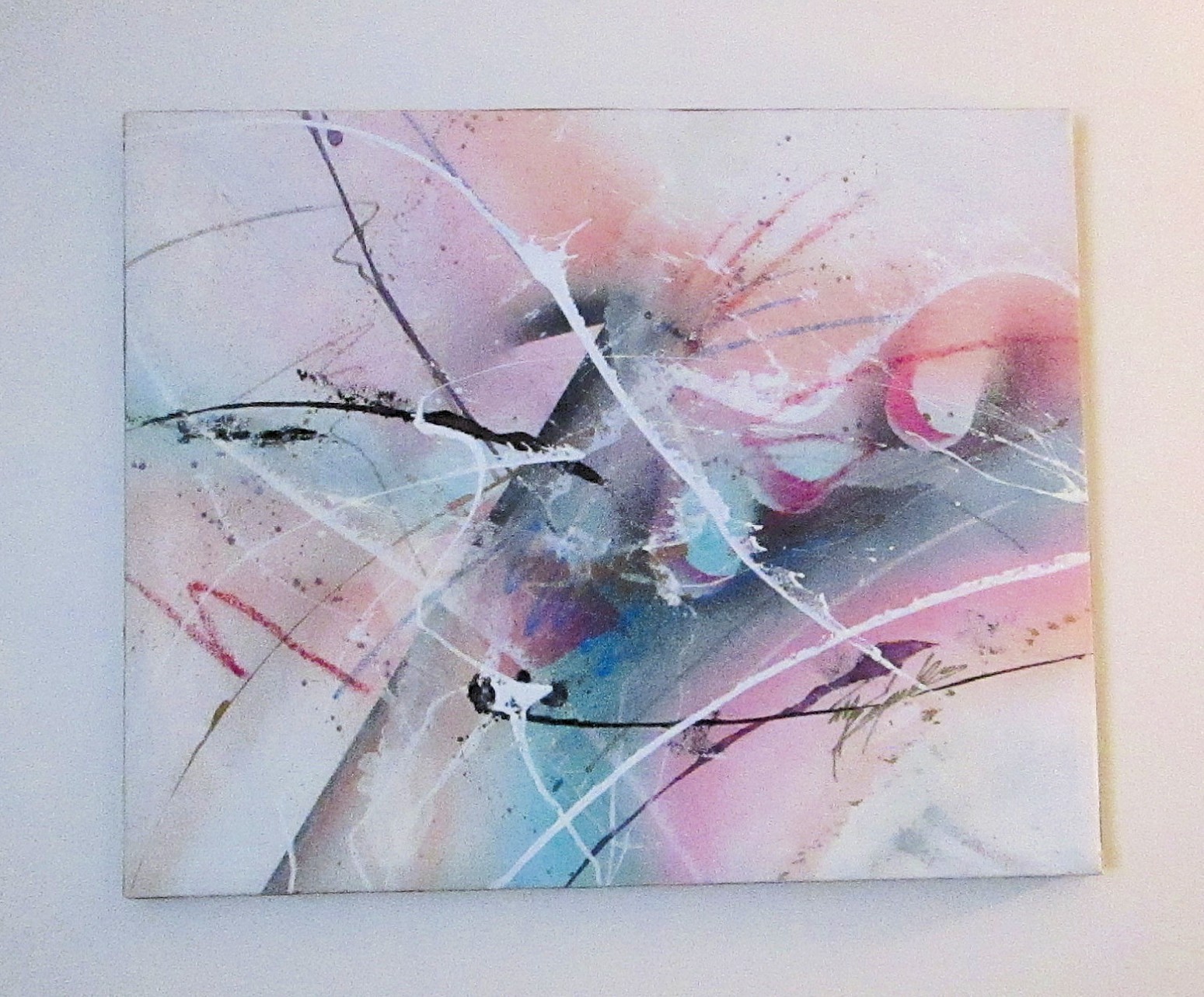 Mixed Media Original Painting on Canvas, Pastel Colors 23 in x 29 in