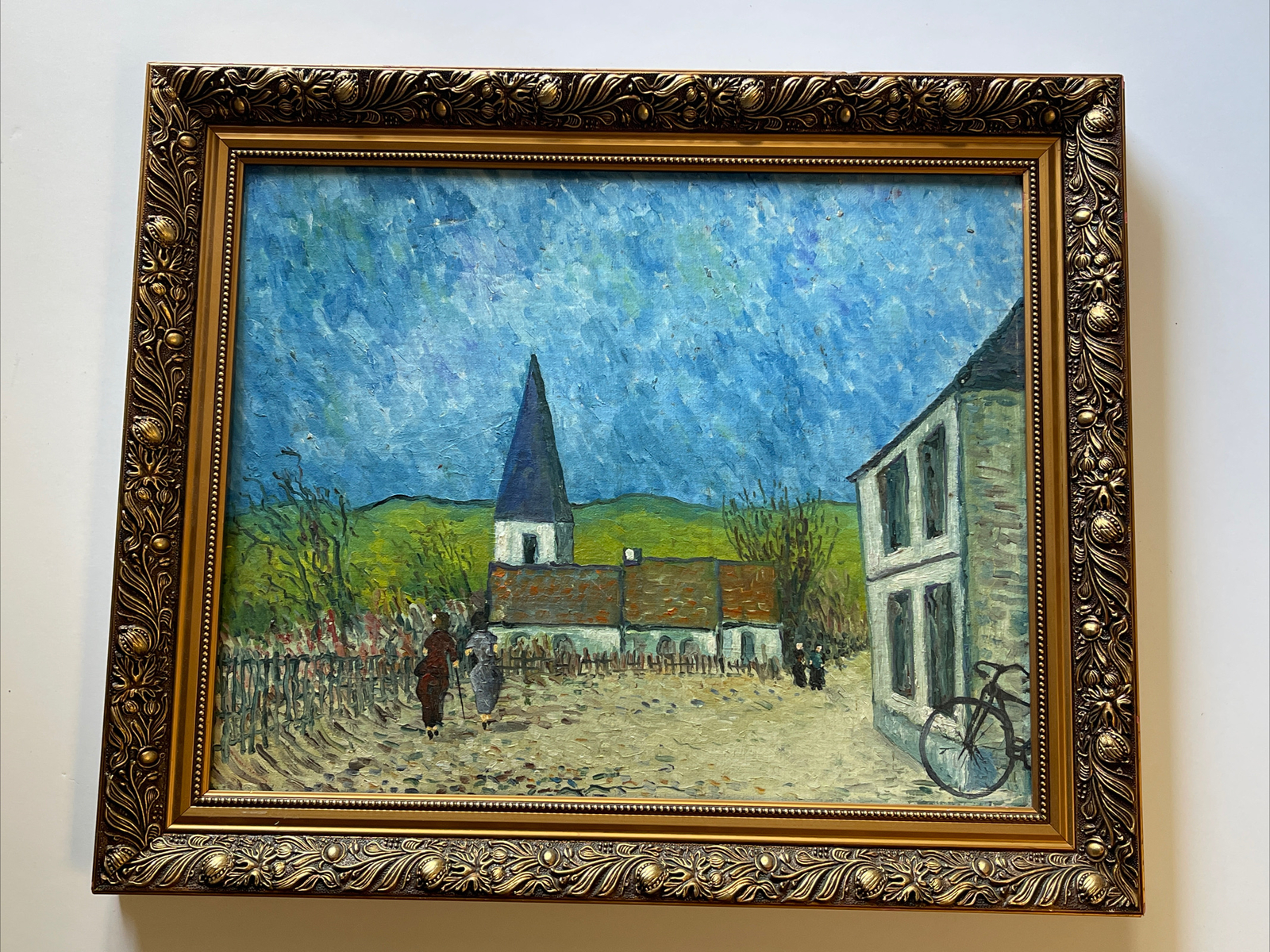 Impressionism Landscaper Painting Church Signed Lambert Van Gogh Style Vintage