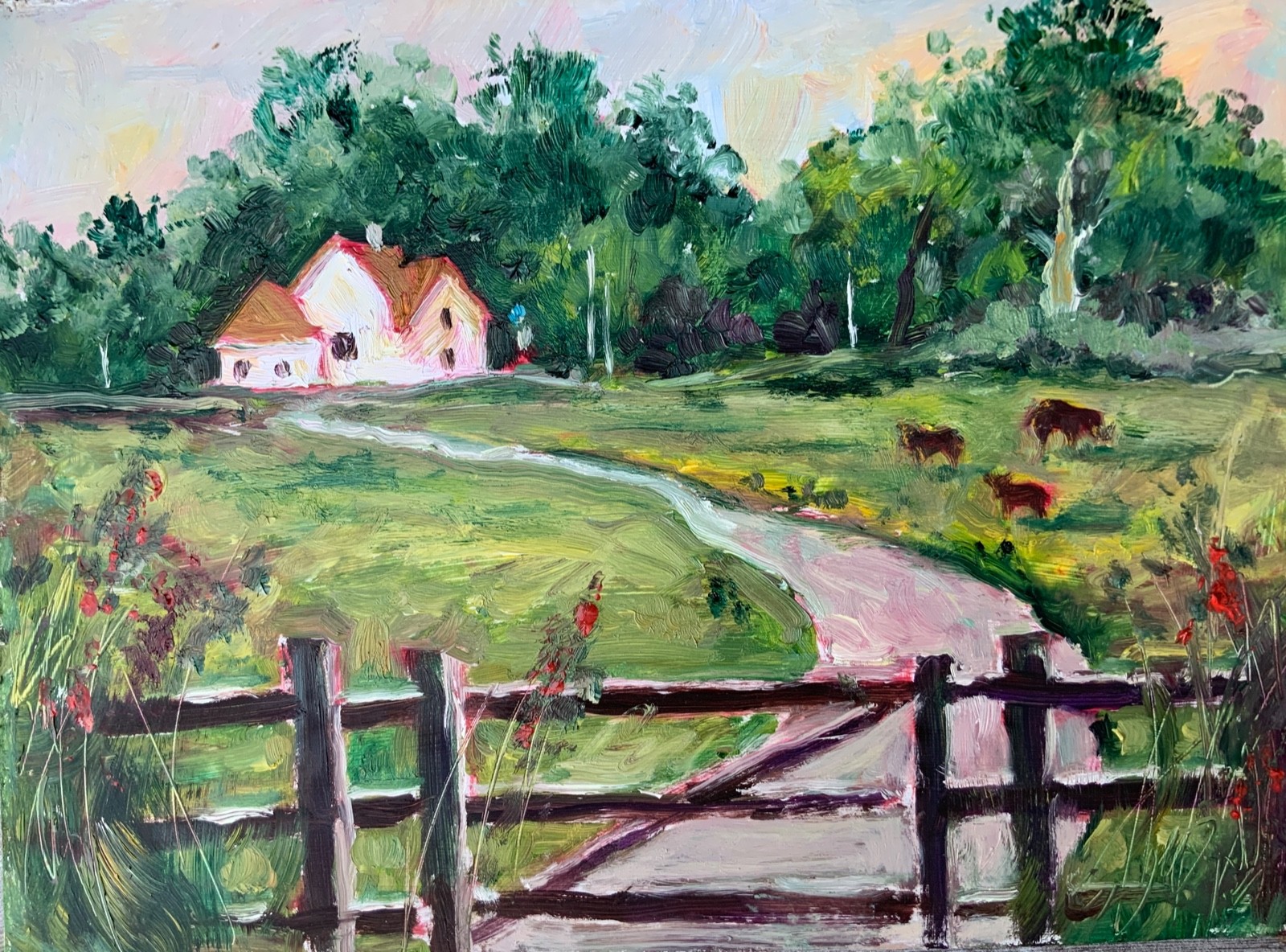 Original Painting Cottage Art Tiny House Countryside Artwork 9×12″ Rural Life
