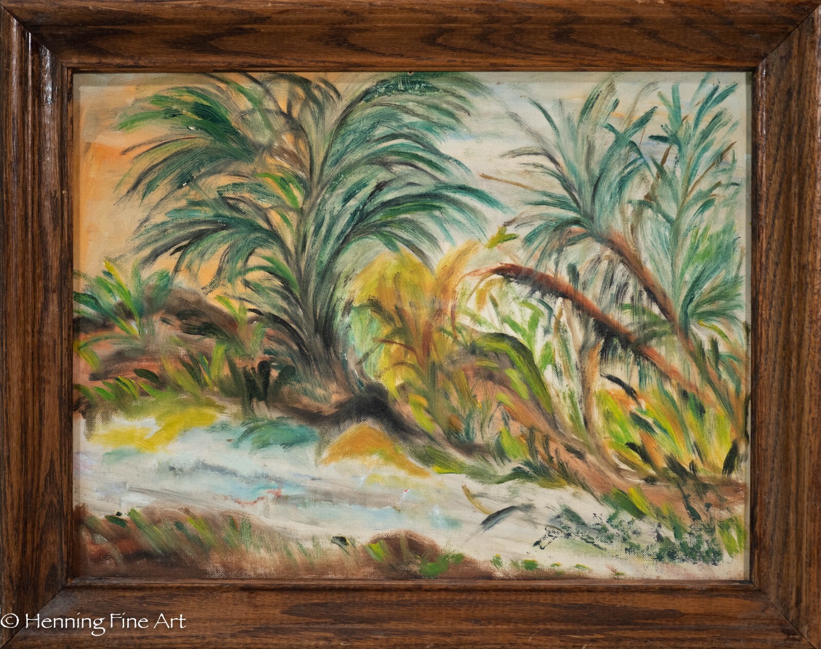 Beautiful Alyne Harris Folk Oil Painting Naive Florida Palm Tree Beach, Fine