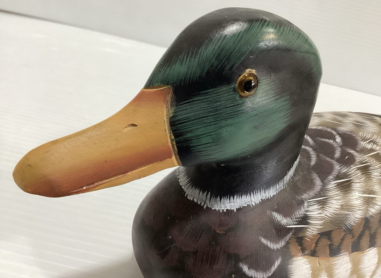 Wooden Duck Decoy Hand Painted In Vintage Style 25oz Yellow Bill Folk Art
