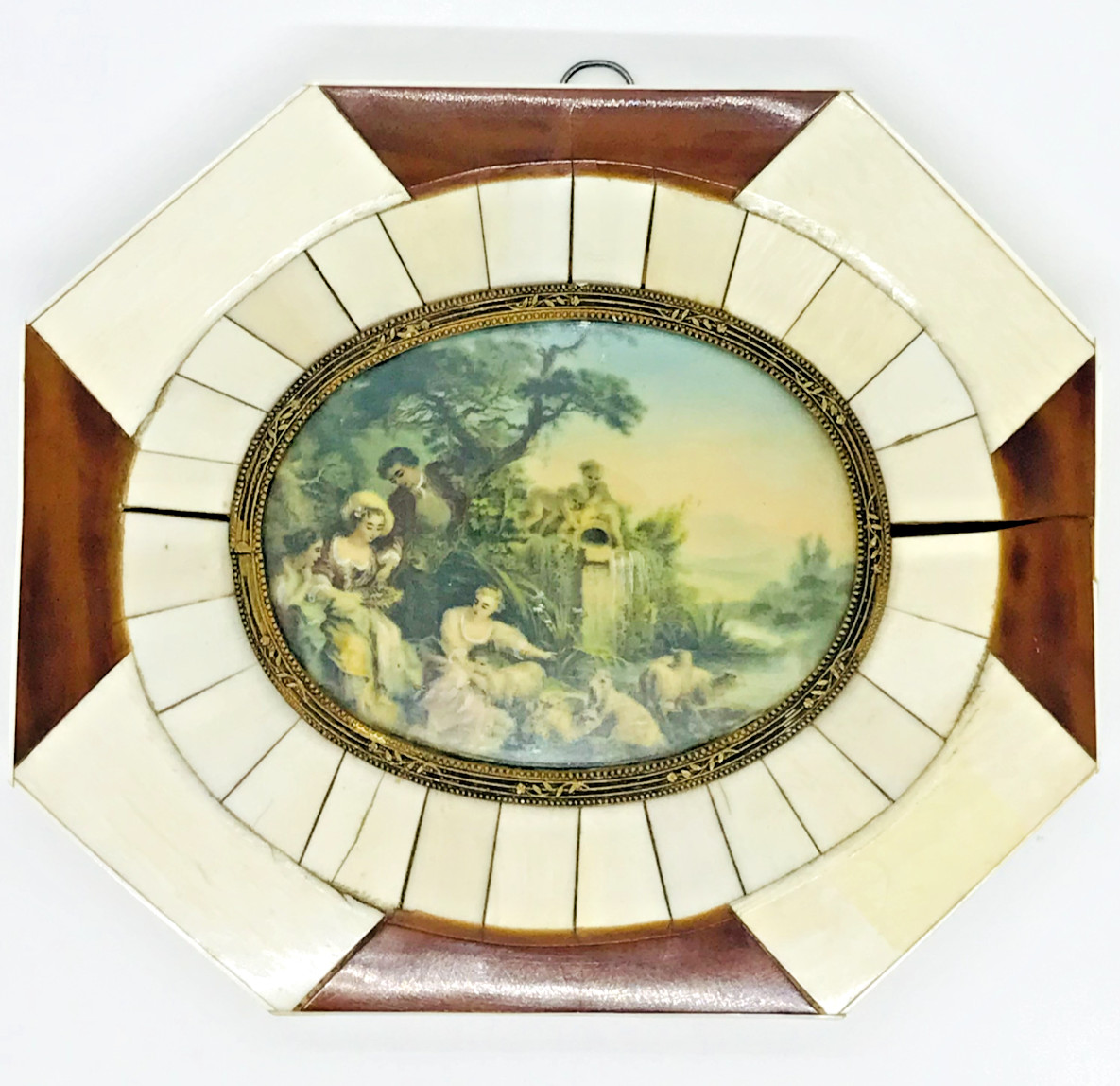 18th century Miniature Painting Galant Garden Scene Masterful Watercolour Sheep