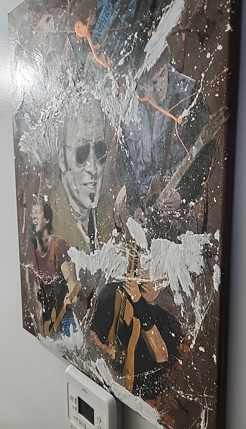 Bruce Springsteen Collage Art Painting Canvas, Signed by Artist, 18×24 Unframed