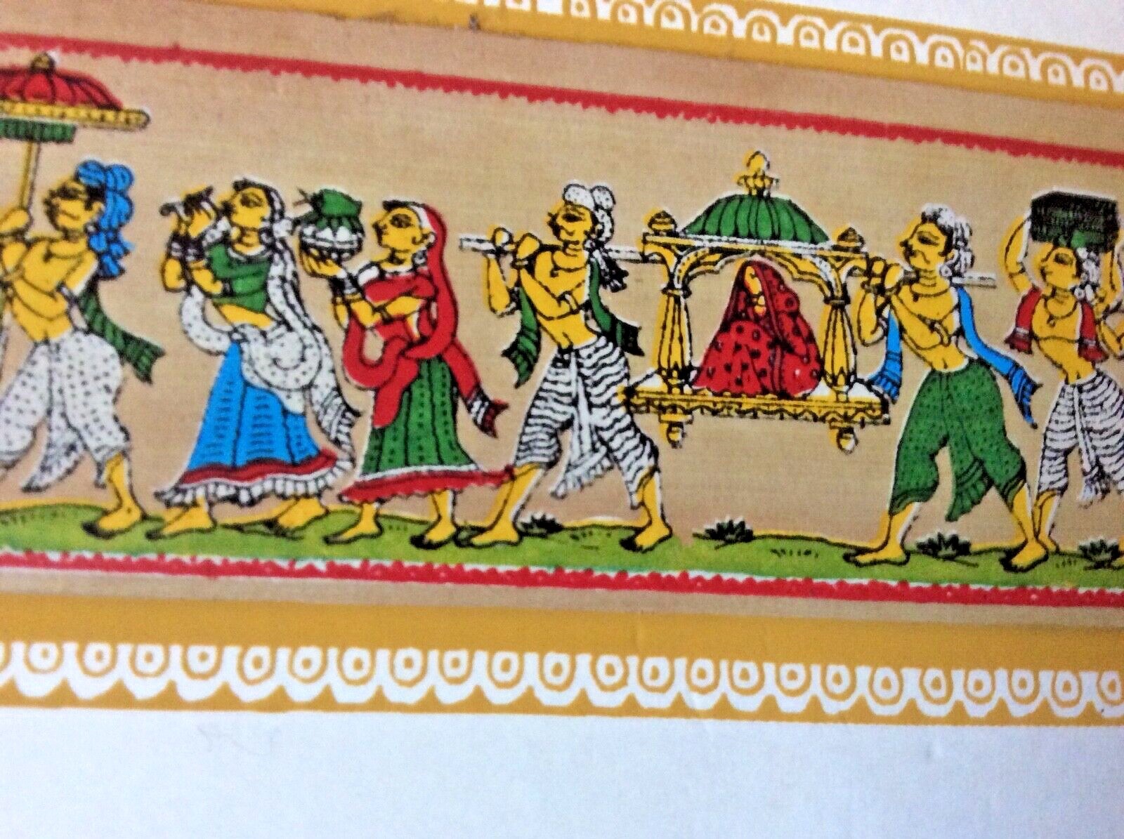 Asian handmade painting dry banana leaf Christmas King wedding trumpet band VTG
