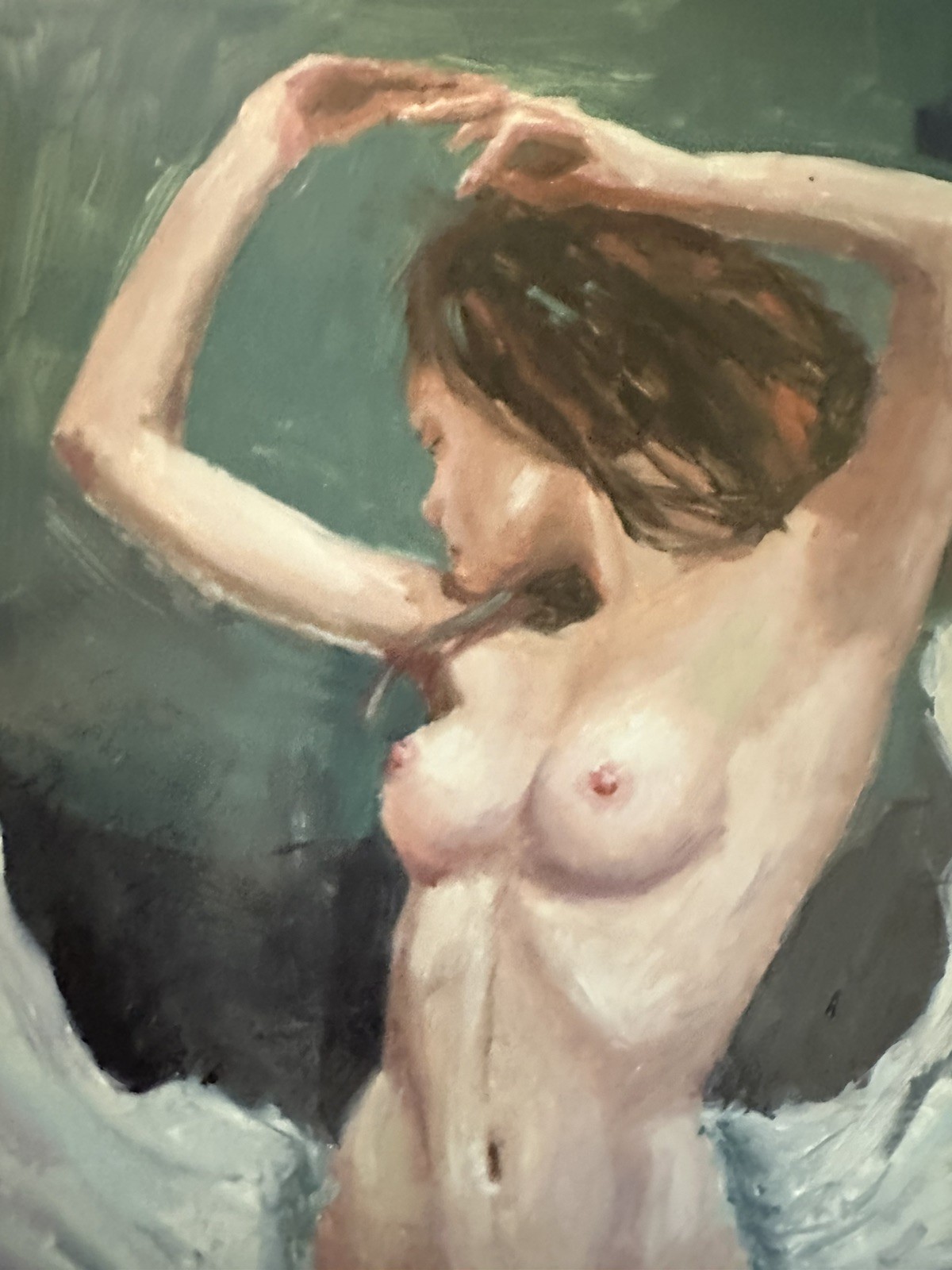 Original Expressionist Nude Figure Painting – Oil on Board, Ready to Hang 16×24