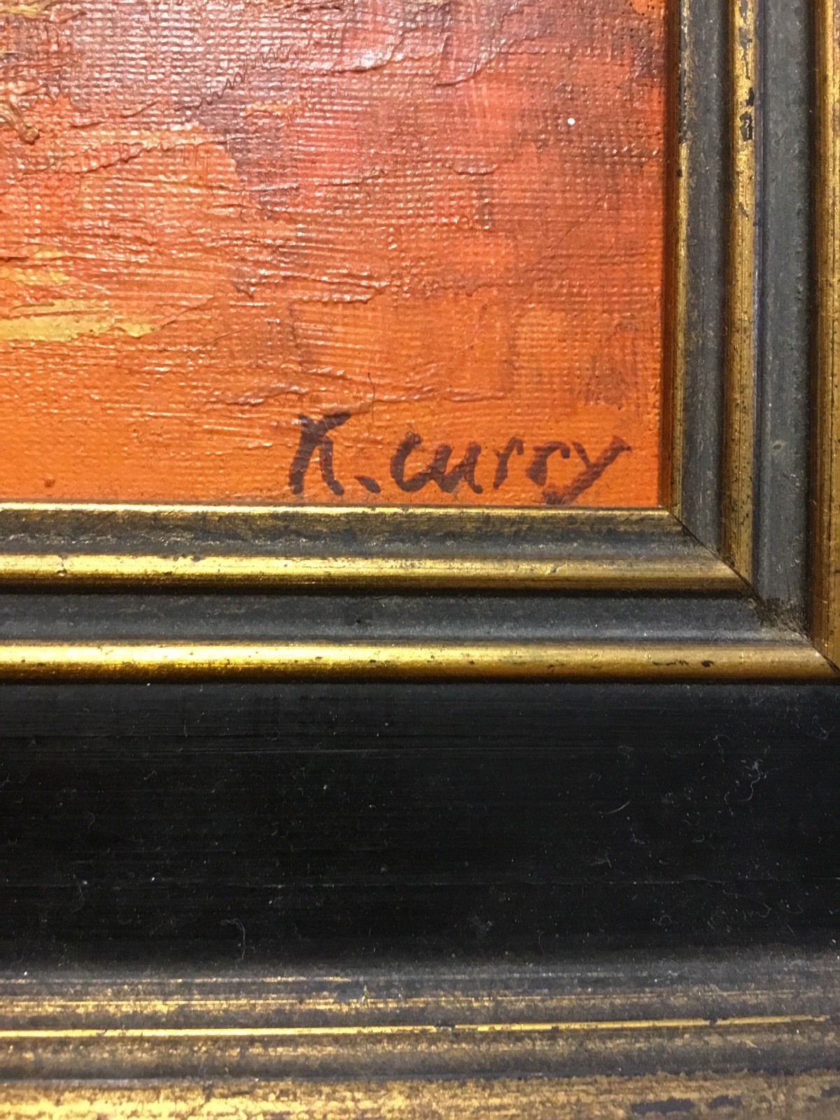 Vintage Oil Painting Barn Windmill Signed K. Curry Original Still Life Wood
